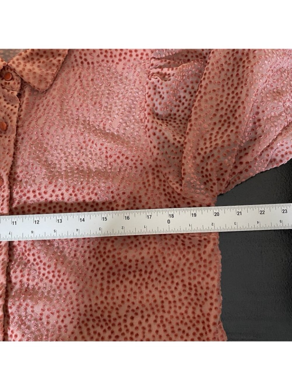 Lulus Top M Positive Influences Pink Dotted Long Sleeve Button Up Flocked Sheer - Picture 14 of 16